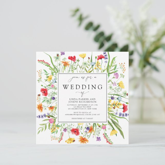 Colorful Wildflowers Wedding Invitation (Standing Front)