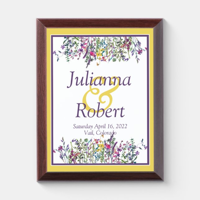 Colorful wildflowers wedding memory Plaque (Vertical)