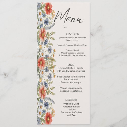 Colorful Wildflowers Wedding Menu