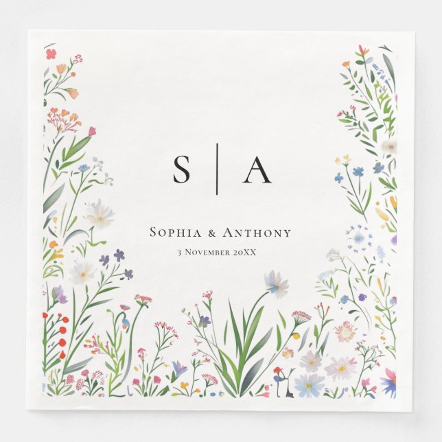 Colorful Wildflowers Wedding Napkins (Front)
