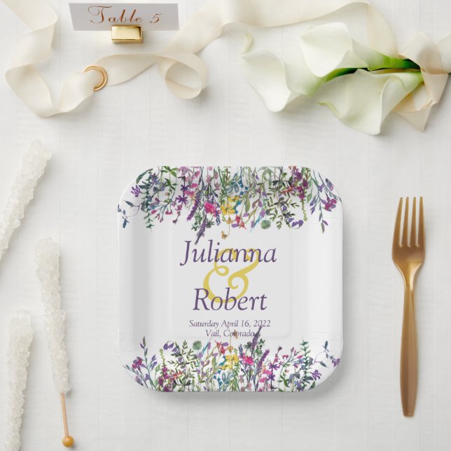 Colorful wildflowers  wedding  paper plates (Wedding)