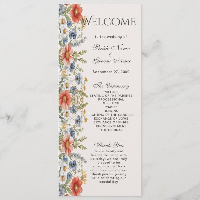 Colorful Wildflowers Wedding Program (Front)