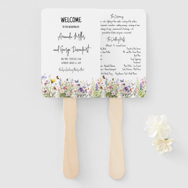 Colorful Wildflowers wedding program fan (Front and Back)