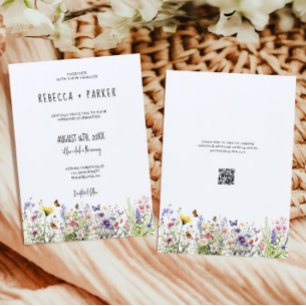  Colorful wildflowers wedding qr code RSVP on back Invitation