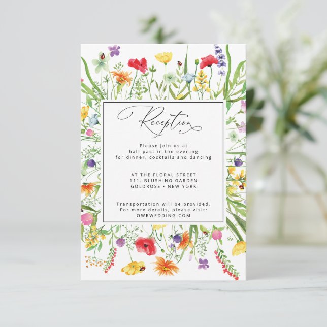 Colorful Wildflowers Wedding Reception Card (Standing Front)