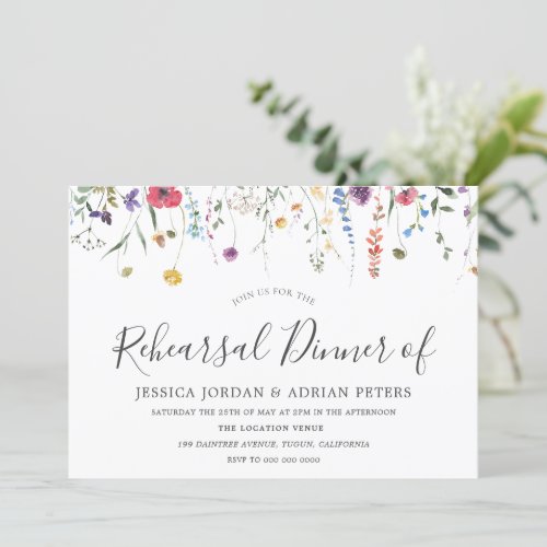 Colorful Wildflowers Wedding Rehearsal Dinner Invitation