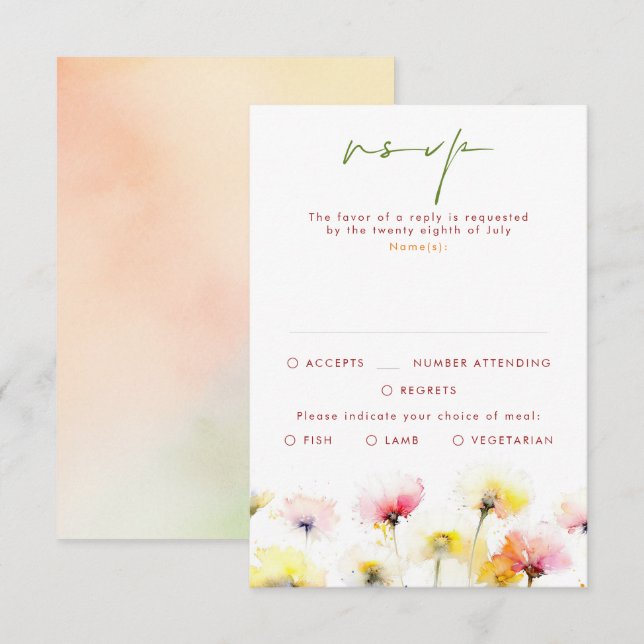 Colorful Wildflowers Wedding RSVP Cards (Front/Back)