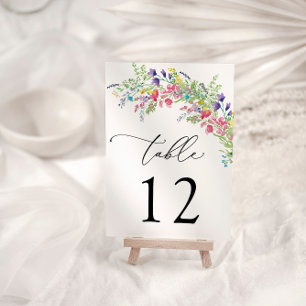 Colorful Wildflowers Wedding Table Number