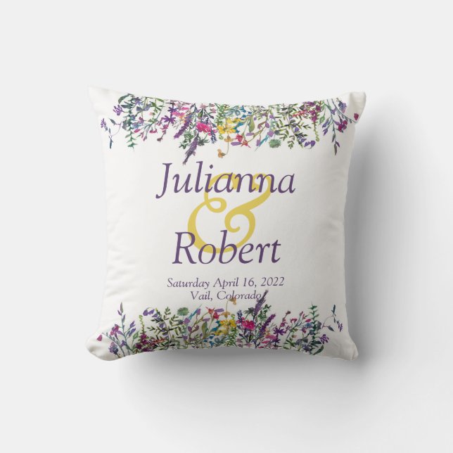 Colorful wildflowers  wedding  throw pillow (Front)