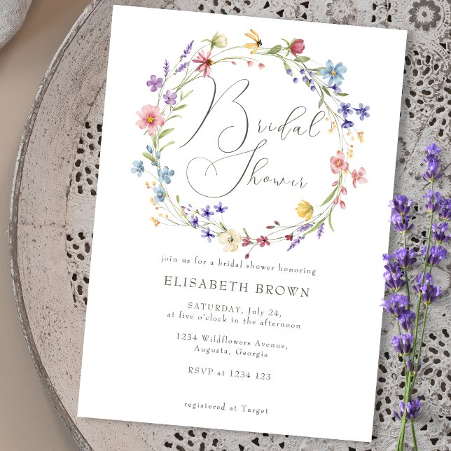 Colorful Wildflowers Wreath Garden Bridal Shower Invitation (Creator Uploaded)