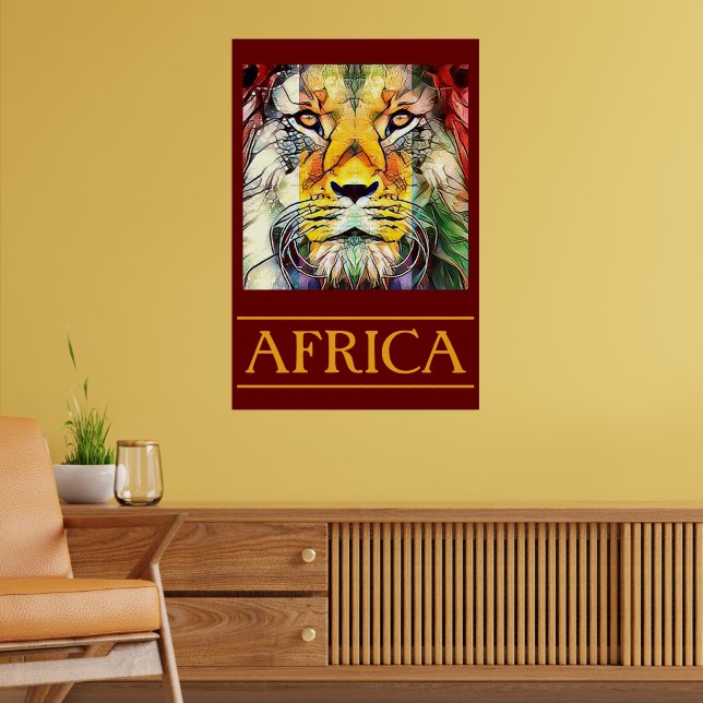Colorful Wildlife Lion Pop Art Africa Travel Poster (Living Room 2)