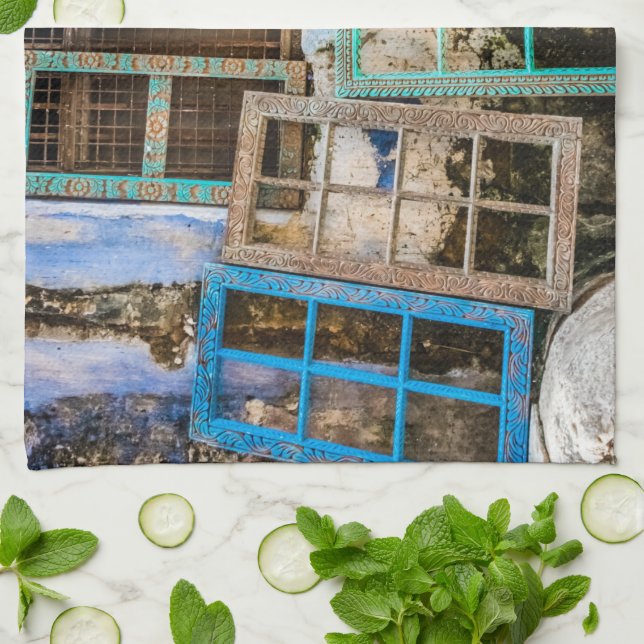 Colorful window frames kitchen towel (Folded)