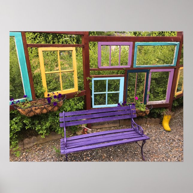 Colorful Windows & Bench Garden Decor (Front)