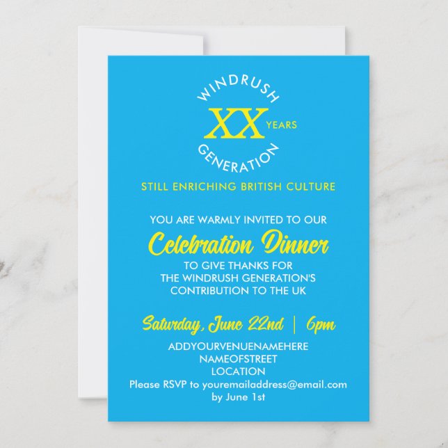 Colorful WINDRUSH GENERATION 75th Anniversary Invi Invitation (Front)