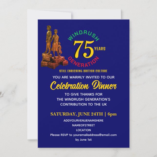 Colorful WINDRUSH GENERATION 75th Anniversary Invitation (Front)