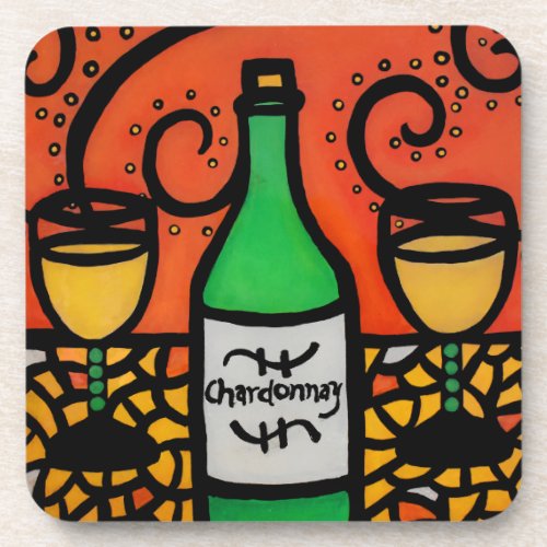 Colorful Wine Art Chardonnay Beverage Coaster