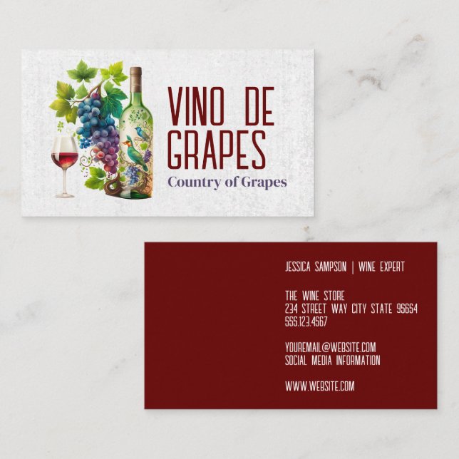 Colorful Wine Bottle and Grapes Business Card (Front/Back)