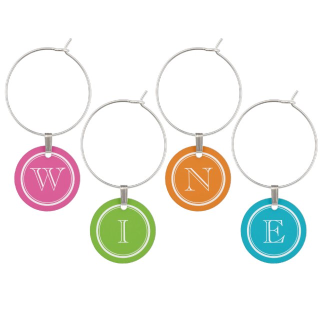 Colorful wine charms with monogram initial letters (Staggered)