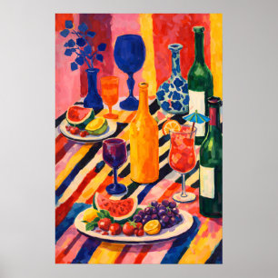 Colorful Wine Fruit Still Life Poster, Maximalist Poster