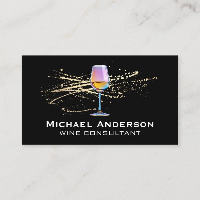 Colorful Wine Glass | Gold Spatter Business Card (Front)