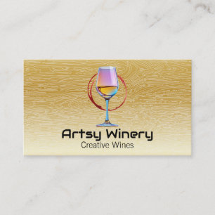 Colorful Wine Glass Wood Grain Pattern Business Card