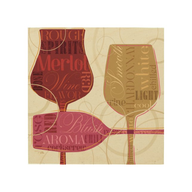 Colorful Wine Glasses Wood Wall Art (Front)