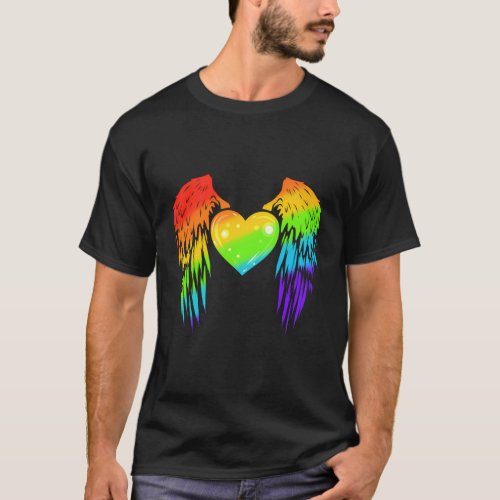 Colorful Winged Heart Lgbtq Pride Month T_Shirt