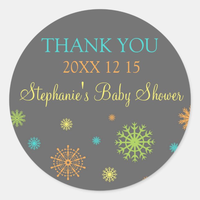 Colorful Winter Baby Shower Favor Stickers (Front)