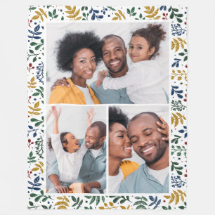 Colorful Winter Botanical Three Photo Collage Fleece Blanket
