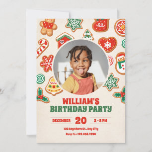 Colorful winter christmas cookies photo birthday invitation