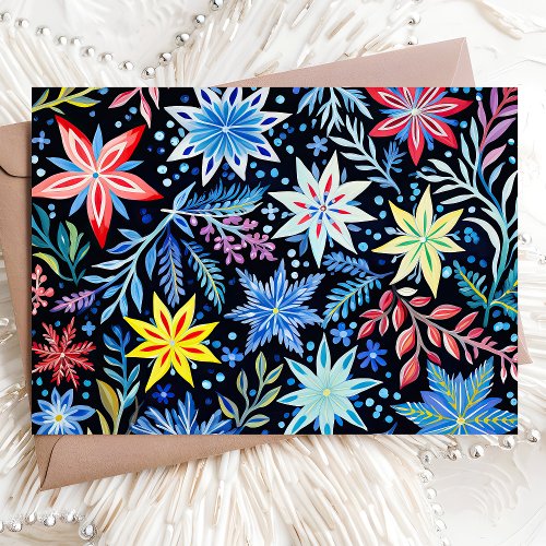 Christmas Greeting Cards 11 Colorful Winter Floral Pattern Christmas Holiday Card