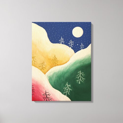 Colorful Winter Folk Art Canvas Print