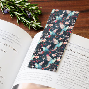 Colorful Winter Hummingbirds & Flowers Pattern Bookmarks