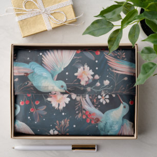 Colorful Winter Hummingbirds & Flowers Pattern Tissue Paper