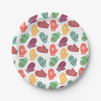 Colorful Winter Mittens Paper Plates by HolidayBug at Zazzle