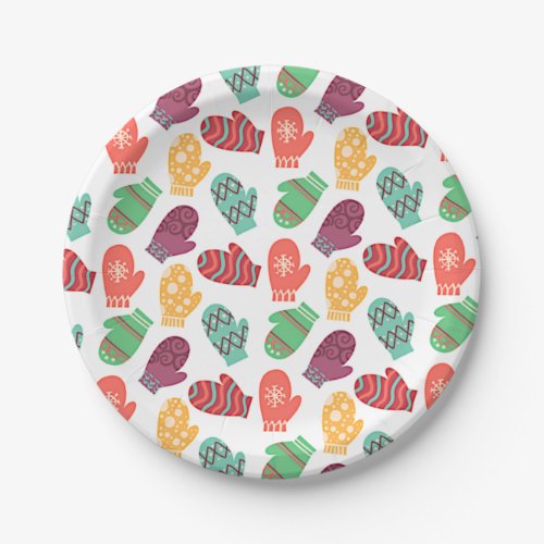 Colorful Winter Mittens Paper Plates