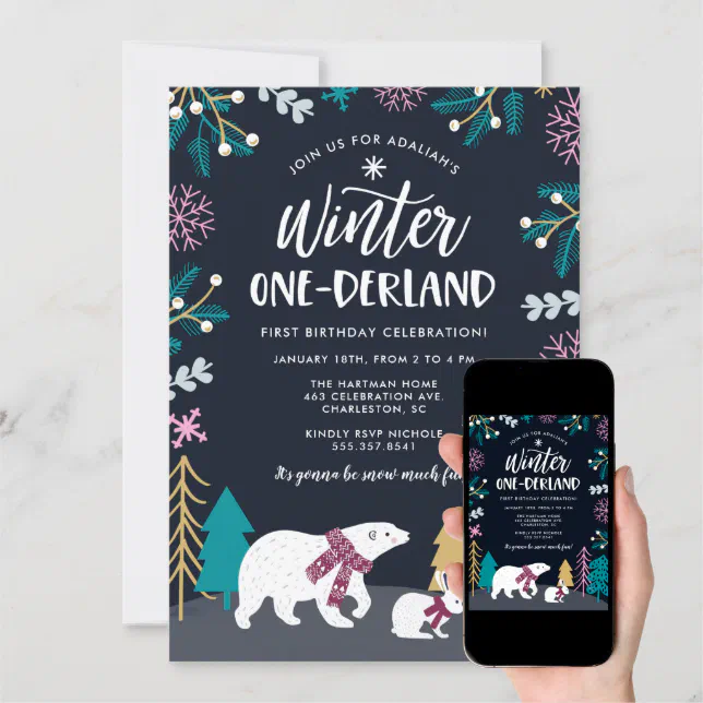 Colorful Winter ONEderland Birthday Invitation | Zazzle