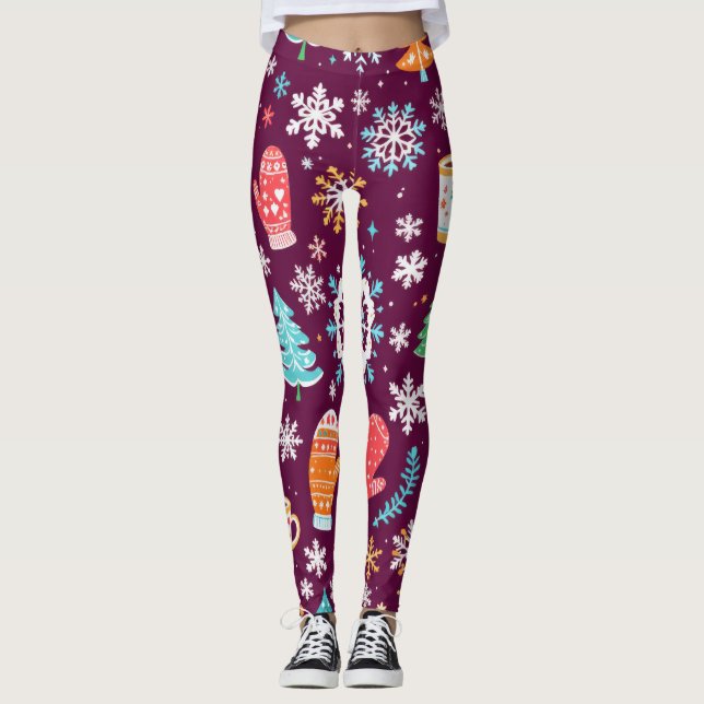 Colorful Winter Pattern Leggings (Front)