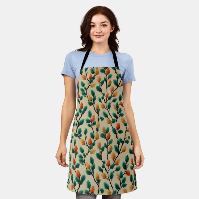 Colorful Winter Pinecone Branches Apron (Worn)