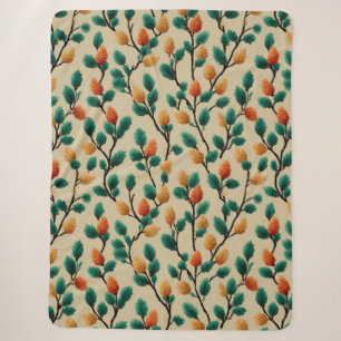 Colorful Winter Pinecone Branches Sherpa Blanket