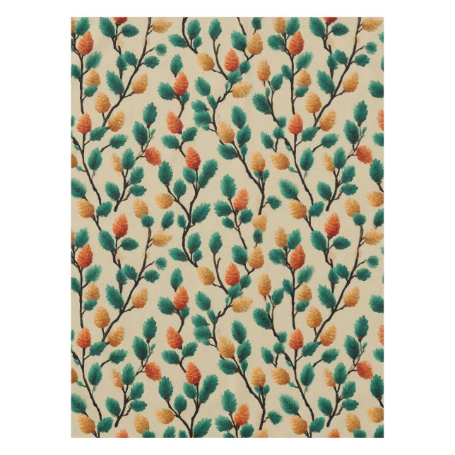 Colorful Winter Pinecone Branches Tablecloth (Front)