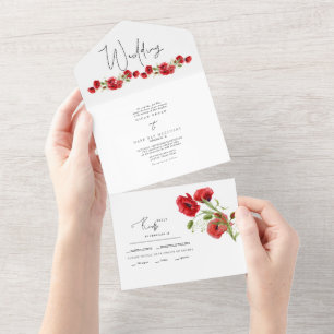 Colorful Winter Red Floral Wedding All In One Invitation
