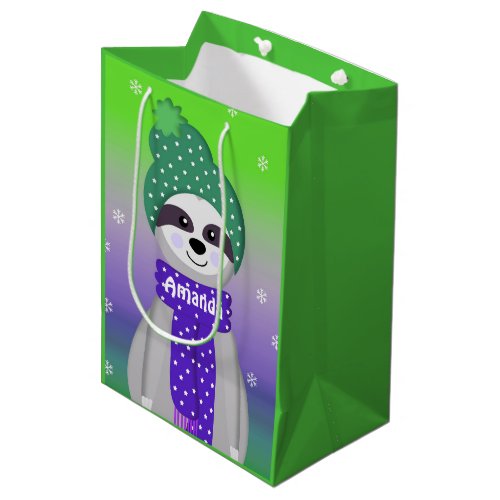 Colorful Winter Sloth Design Medium Gift Bag