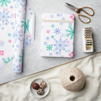Colorful Winter Snowflake Christmas Blue Holiday Wrapping Paper