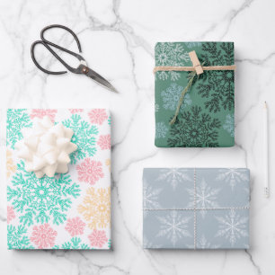Colorful Winter Snowflake Collection Wrapping Paper Sheets