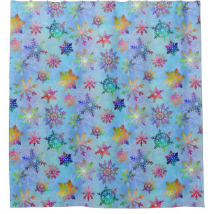 Colorful Winter Snowflakes Christmas Season Blue Shower Curtain