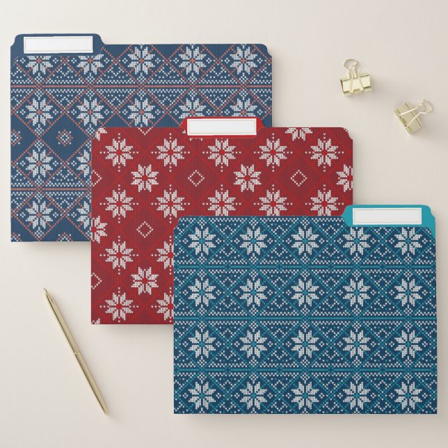 Colorful Winter Snowflakes Knitted Christmas File Folder (Set)
