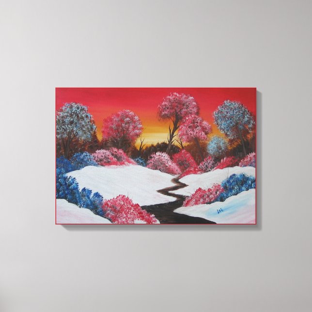 Colorful Winter Snowy Red Sunset Canvas Print (Front)