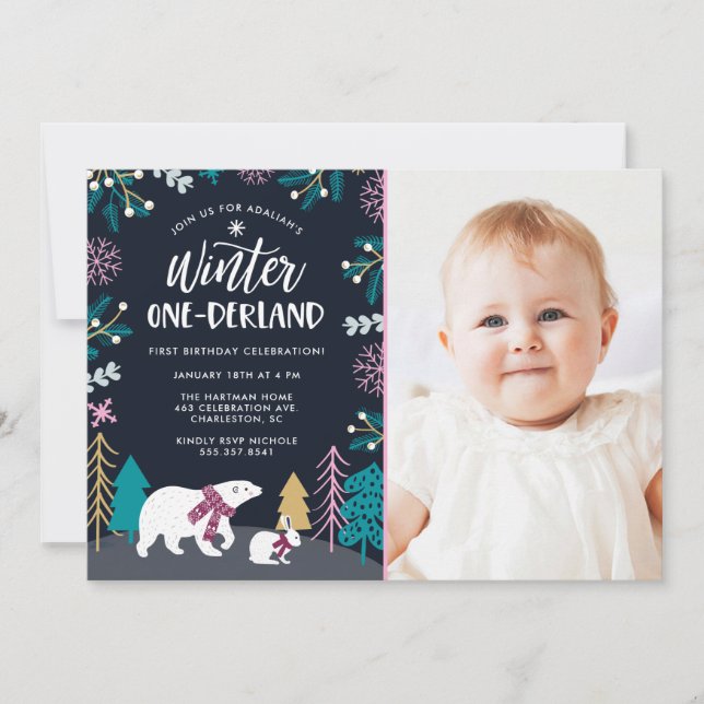 Colorful Winter Wonderland Birthday | Photo Invitation (Front)