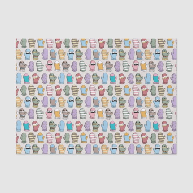 Colorful Winter Woollen Mittens Pattern Tissue Paper (Front)